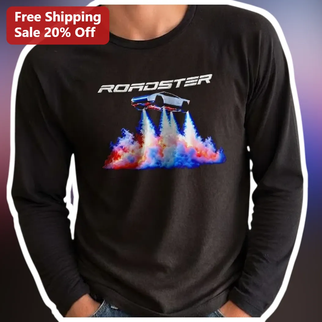 ROADSTER Long Sleeve Tee Retro Futuristic Flying Car Synthwave Vaporwave Graphic Shirt for Men available at our Los Angeles warehouse
