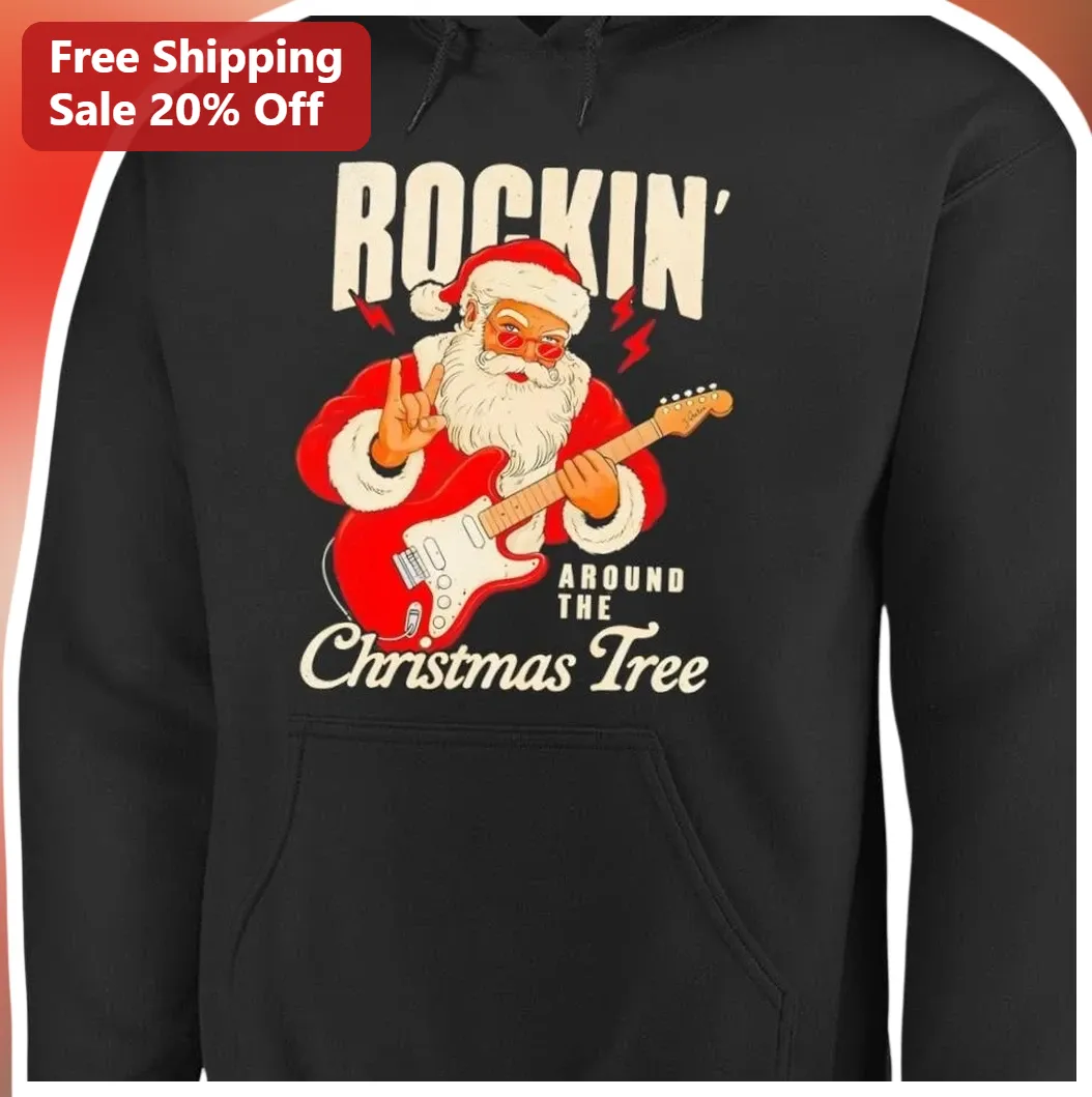 Rockin' Around The Christmas Tree Hoodie Vintage Rockabilly — Los Angeles Rockin' Around The Christmas Tree Hoodie Vintage Rockabilly Santa Claus Graphic Pullover available at our Los Angeles warehouse