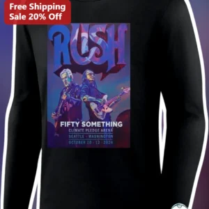 Rush Fifty Something Tour Long Sleeve Shirt Classic Rock Band Merch Vintage Concert Poster Apparel available at our Los Angeles warehouse