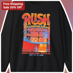 Rush Fifty Something Tour Sweatshirt Classic Rock Band Merch Vintage Concert Apparel Gift for Fans available at our Los Angeles warehouse
