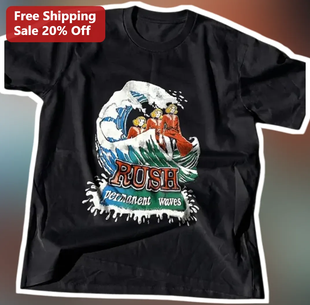 Rush Permanent Waves Tee Vintage 1980 Album Cover Graphic T-Shirt for Classic Rock Fans available at our Los Angeles warehouse
