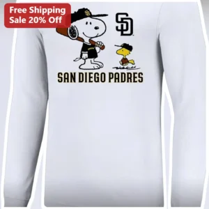San Diego Padres Snoopy Long Sleeve Shirt Friar Faithful Peanuts Baseball Fan Apparel available at our Los Angeles warehouse