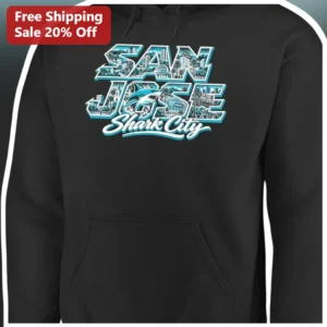 San Jose Shark City Hoodie Retro Travel Poster Graphic Pullover for Hockey Fans available at our Los Angeles warehouse