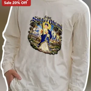 San Shobai Miami Long Sleeve Tee Vintage Catholic Saint Parody Graphic Shirt available at our Los Angeles warehouse