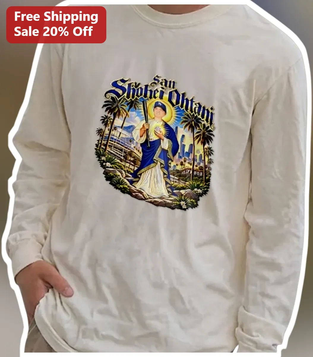 San Shobai Miami Long Sleeve Tee Vintage Catholic Saint Parody Graphic Shirt available at our Los Angeles warehouse