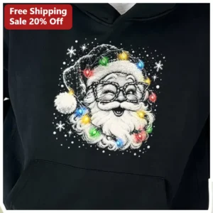 Santa Claus Hoodie Christmas Lights Beard Design Festive...
