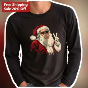 Santa Claus Long Sleeve Tee Funny Hipster Sunglasses...