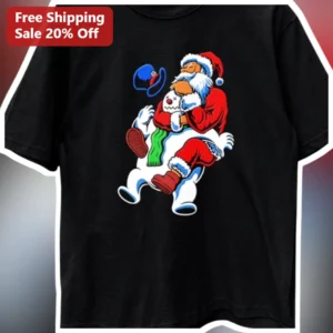 Santa Claus Rodeo Bucking Snowman Funny Christmas Tee...