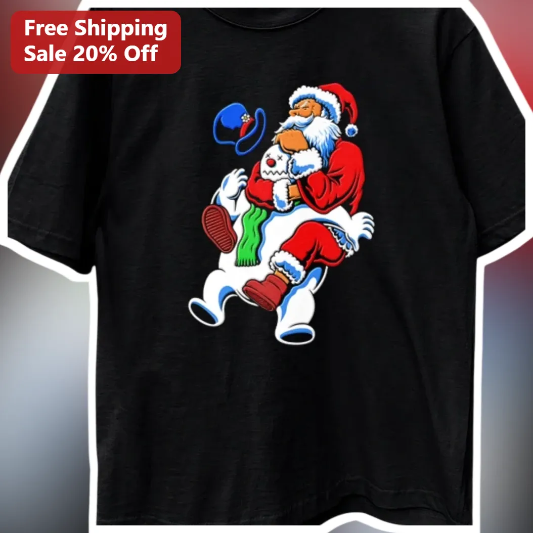 Santa Claus Rodeo Bucking Snowman Funny Christmas Tee Holiday Gift for Men Women available at our Los Angeles warehouse