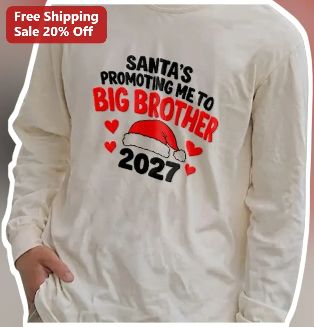 Santa's Promoting Me to Big Brother Long Sleeve Tee Christma — Los Angeles Santa's Promoting Me to Big Brother Long Sleeve Tee Christmas Pregnancy Announcement Gift for Toddle available at our Los Angeles warehouse