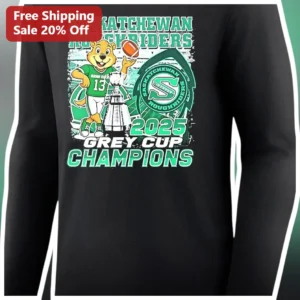 Saskatchewan Roughriders 2025 Grey Cup Champions Gainer Long Sleeve Tee available at our Los Angeles warehouse