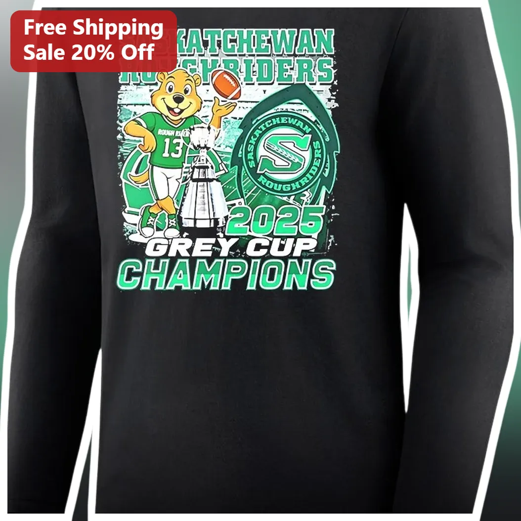 Saskatchewan Roughriders 2025 Grey Cup Champions Gainer Long — Los Angeles Saskatchewan Roughriders 2025 Grey Cup Champions Gainer Long Sleeve Tee available at our Los Angeles warehouse