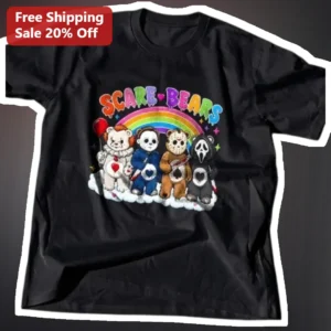 Scare Bears Halloween Horror Parody Graphic Tee Cute Creepy Cotton Shirt for Women Men available at our Los Angeles warehouse