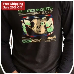 Schrödinger's Space Cat Dead Alive Long Sleeve Tee Quantum Physics Nerd Gift available at our Los Angeles warehouse