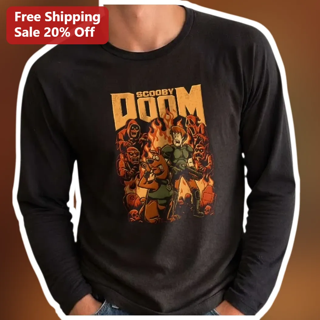 SCOOBY DOOM Long Sleeve Tee Scooby-Doo Horror Mashup Graphic Shirt for Men Women available at our Los Angeles warehouse