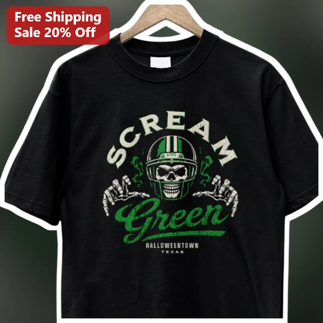 Scream Green Halloweentown Texas Tee Spooky Skeleton Football Halloween Shirt available at our Los Angeles warehouse