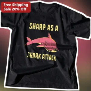 Sharp As A Shark Attack Tee Retro Vintage Pink Shark Graphic Shirt Funny Ocean Animal Gift available at our Los Angeles warehouse