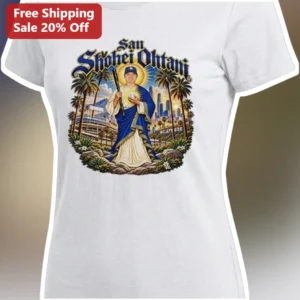 Shohei Ohtani San Saint Graphic Tee Los Angeles Dodgers Baseball Fan Gift available at our Los Angeles warehouse