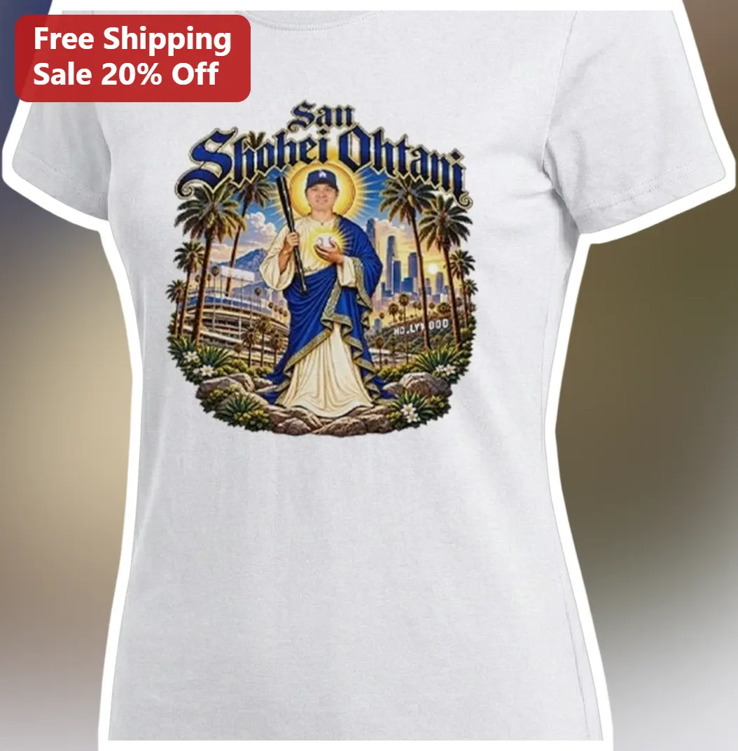 Shohei Ohtani San Saint Graphic Tee Los Angeles Dodgers Base — Los Angeles Shohei Ohtani San Saint Graphic Tee Los Angeles Dodgers Baseball Fan Gift available at our Los Angeles warehouse