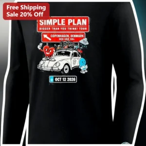 Simple Plan Bigger Than You Think Tour Long Sleeve Tee Pop Punk Band Merch Gift available at our Los Angeles warehouse