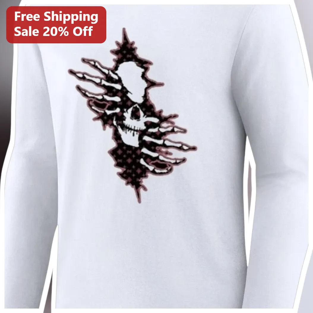 Skeletal Hands Skull Graphic Long Sleeve Shirt Gothic Horror Distressed Design available at our Los Angeles warehouse