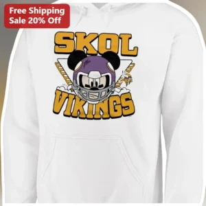 SKOL VIKINGS Mickey Mouse Hoodie Minnesota Vikings NFL Fan Pullover available at our Los Angeles warehouse