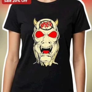 SLAYER Tee Vintage Heavy Metal Band Shirt Demon Skull Design for Men available at our Los Angeles warehouse