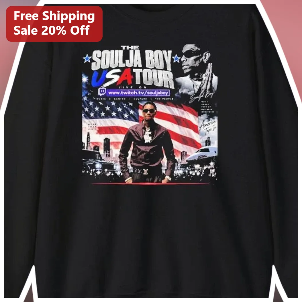 Soulja Boy USA Tour Live On Twitch Graphic Long Sleeve Tee H — Los Angeles Soulja Boy USA Tour Live On Twitch Graphic Long Sleeve Tee Hip Hop Merch available at our Los Angeles warehouse