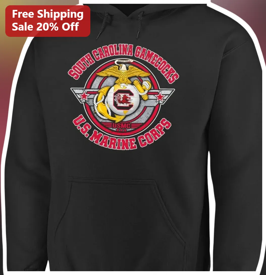 South Carolina Gamecocks USMC Marine Corps Pullover Hoodie Vintage Military College Fan Gift available at our Los Angeles warehouse