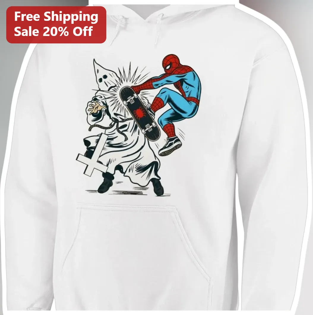 Spider-Man Hoodie Skateboarding Plague Doctor Gothic Comic Art Pullover for Men available at our Los Angeles warehouse
