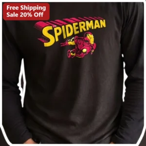 Spiderman Long Sleeve Shirt Iron Man Mashup Graphic Tee Marvel Fan Gift available at our Los Angeles warehouse