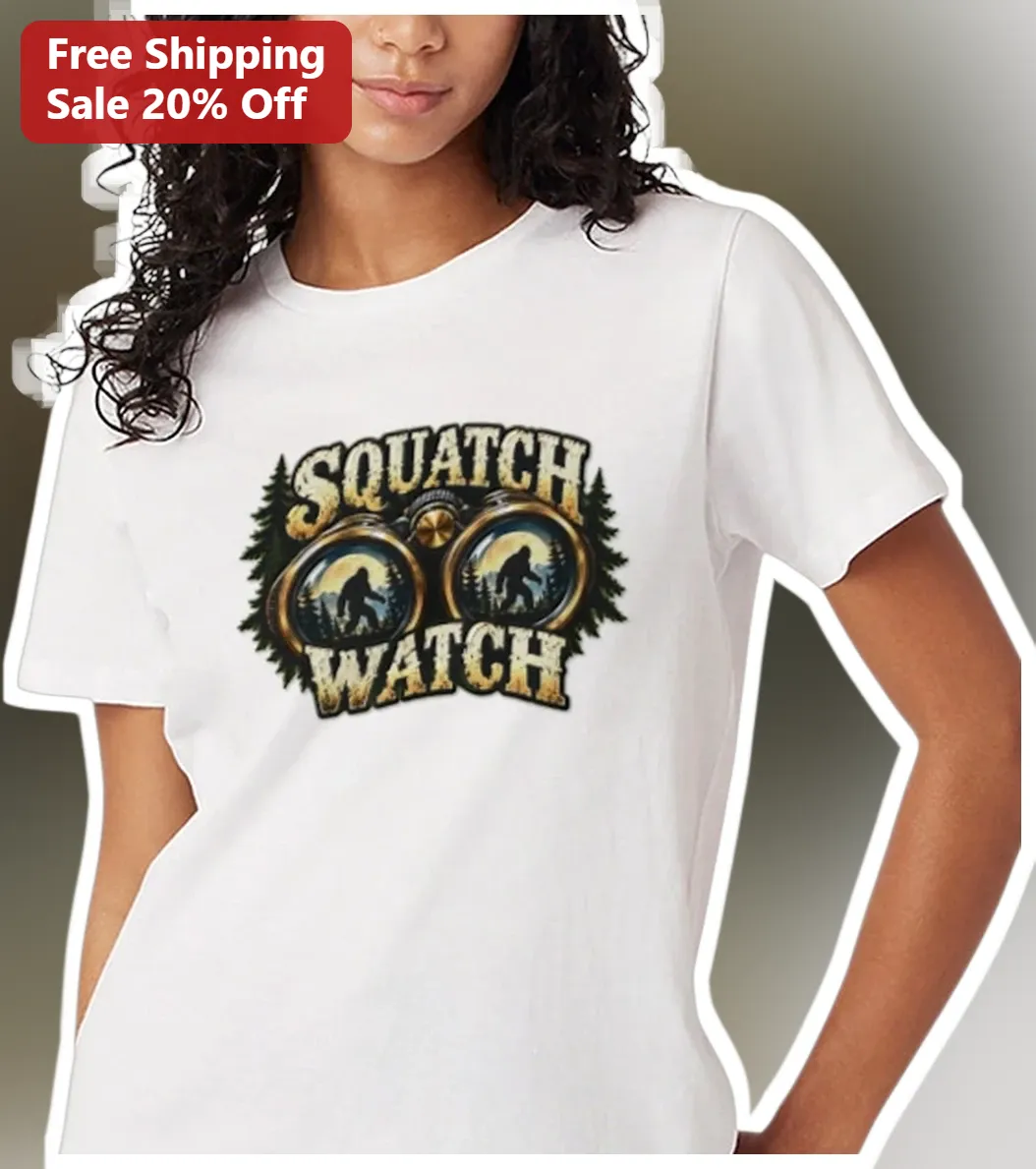 Squatch Watch Bigfoot Graphic Tee Retro Sasquatch Camping Shirt Gift for Cryptid Lovers available at our Los Angeles warehouse