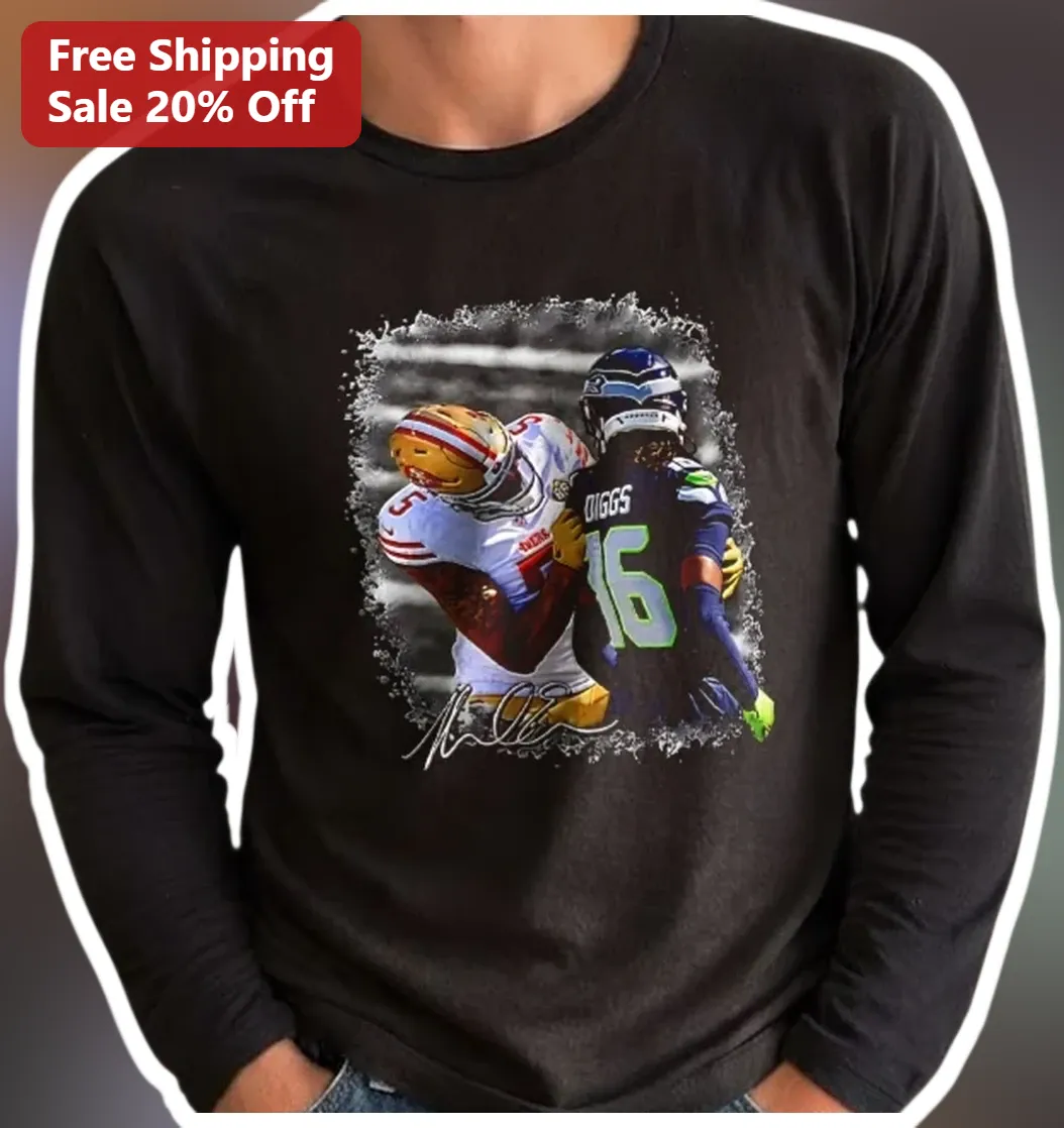 Stefon Diggs Long Sleeve Tee NFL Football Fan Gear Distressed Signature Graphic Shirt available at our Los Angeles warehouse