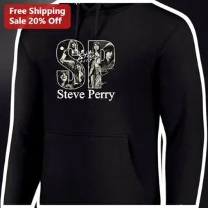 Steve Perry Hoodie Vintage Rock Journey Singer Signature Merch Classic Black Pullover available at our Los Angeles warehouse