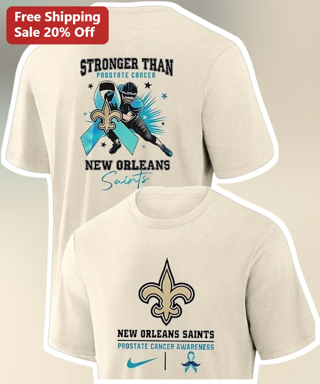 Stronger Than Prostate Cancer New Orleans Saints Awareness Tee Men's NFL Fan Gear available at our Los Angeles warehouse