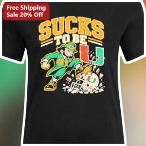 SUCKS TO BE U Notre Dame Leprechaun Football Rivalry Graphic Tee available at our Los Angeles warehouse
