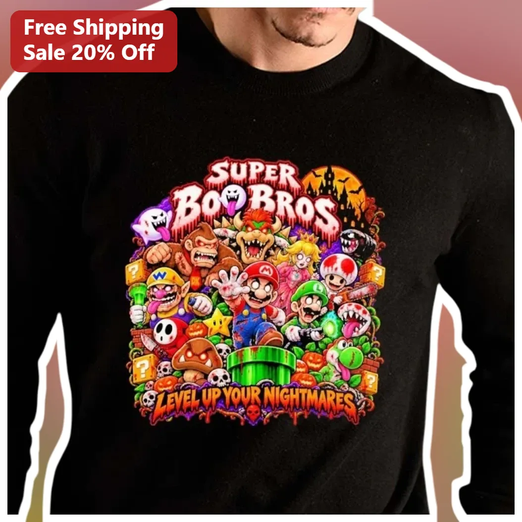 Super Boo Bros Level Up Your Nightmares Mario Zombie Hallowe — Los Angeles Super Boo Bros Level Up Your Nightmares Mario Zombie Halloween Graphic Tee available at our Los Angeles warehouse