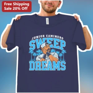 Sweep Dreams Junior Caminero Baseball Tee Retro Rays Fan Gift available at our Los Angeles warehouse
