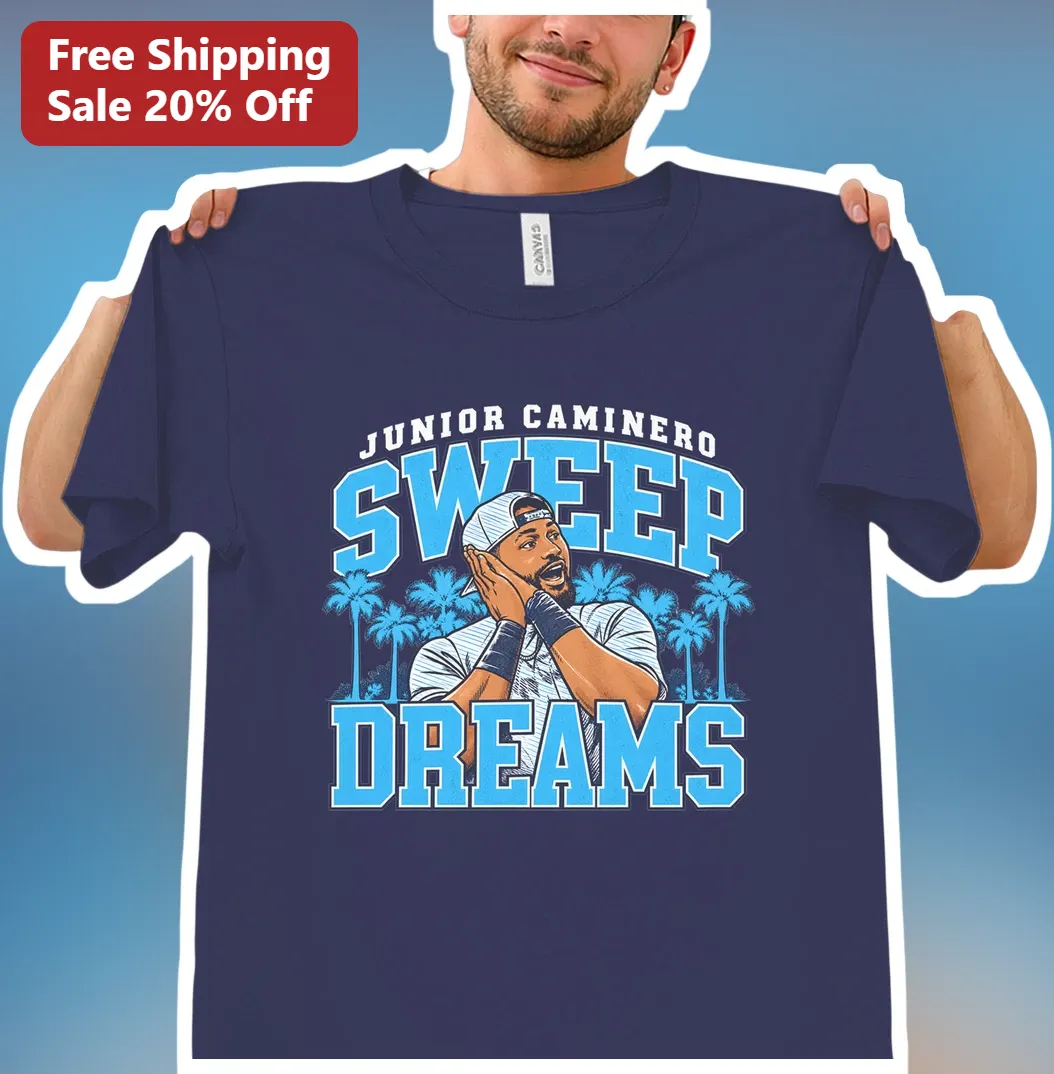 Sweep Dreams Junior Caminero Baseball Tee Retro Rays Fan Gift available at our Los Angeles warehouse