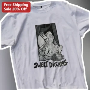 Sweet Dreams Skeleton Gothic Tee Dark Humor Graphic T-Shirt for Men Women available at our Los Angeles warehouse