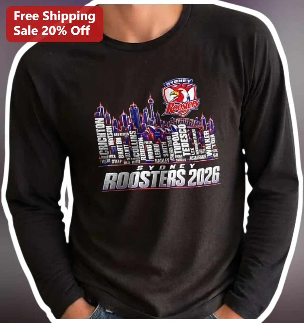 Sydney Roosters 2026 Long Sleeve Tee NRL Premiers Championship Fan Gear available at our Los Angeles warehouse