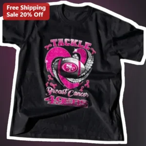 Tackle Breast Cancer 49ers Tee San Francisco Football Awareness Pink Ribbon Gift available at our Los Angeles warehouse