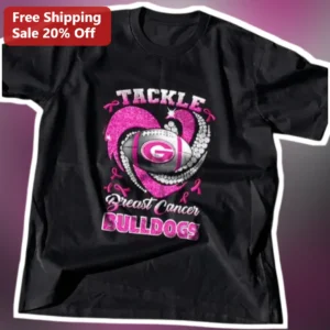 Tackle Breast Cancer Bulldogs Tee Pink Out Football Awareness Gift for Women available at our Los Angeles warehouse