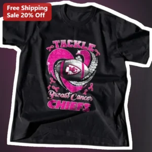 Tackle Breast Cancer Chiefs Tee NFL Crucial Catch Awareness Pink Ribbon Shirt available at our Los Angeles warehouse