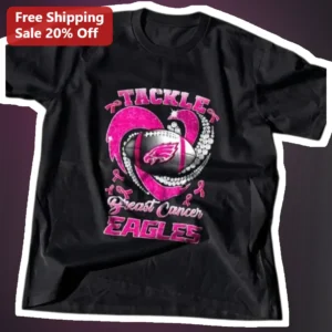 TACKLE Breast Cancer EAGLES Tee Philadelphia Eagles Pink Ribbon Football Awareness Shirt available at our Los Angeles warehouse