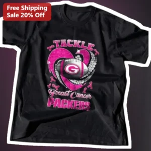 Tackle Breast Cancer Packers Tee Green Bay NFL Awareness Pink Ribbon Gift for Women Men available at our Los Angeles warehouse
