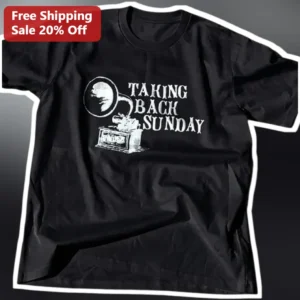 Taking Back Sunday Vintage Gramophone Graphic Tee Alt Rock Emo Band Merch available at our Los Angeles warehouse