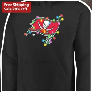 Tampa Bay Buccaneers Christmas Lights Hoodie NFL Holiday Fan Gear available at our Los Angeles warehouse