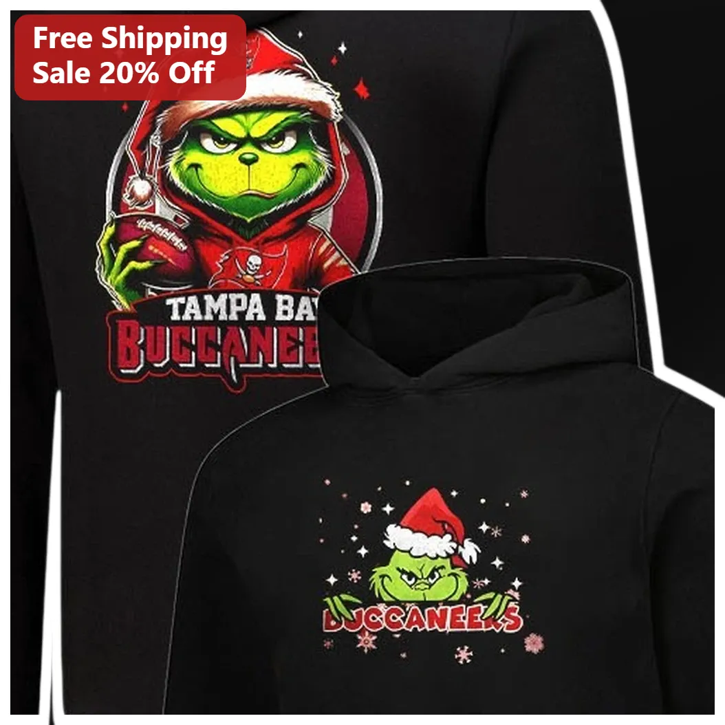 Tampa Bay Buccaneers Grinch Christmas Hoodie NFL Fan Holiday Apparel available at our Los Angeles warehouse