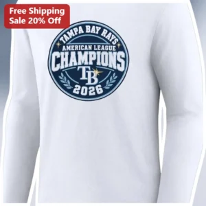 Tampa Bay Rays American League Champions 2026 Long Sleeve Tee available at our Los Angeles warehouse